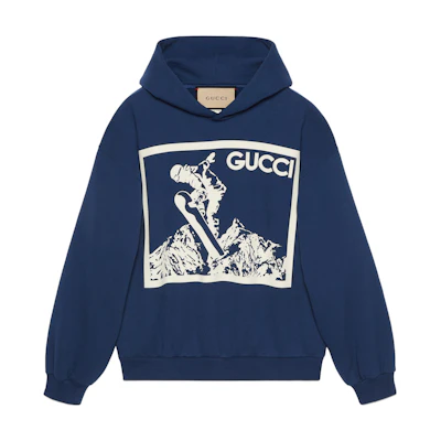 Gucci SS24 Navy Logo Snowboard Print Hoodie 771826-XJF3L-4622