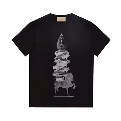 Gucci SS24 Pattern Print Black Short Sleeve Crew Neck T-Shirt for Men 771758-XJGIC-1152