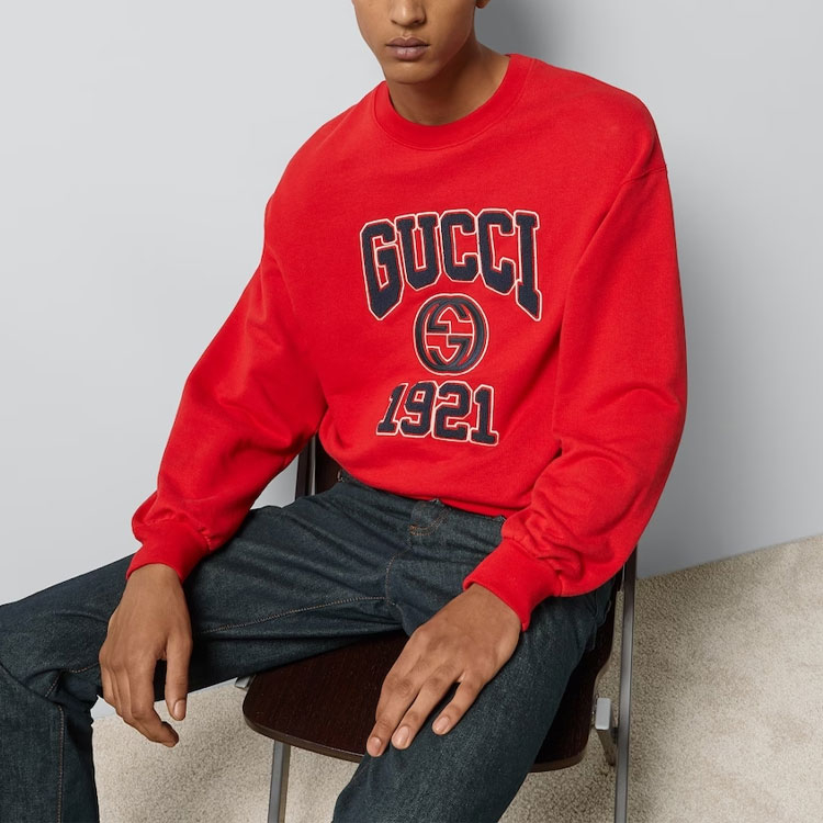 Shop Gucci SS24 Sweatshirt Merah Katun Bordir. 768530-XJF3O-6429