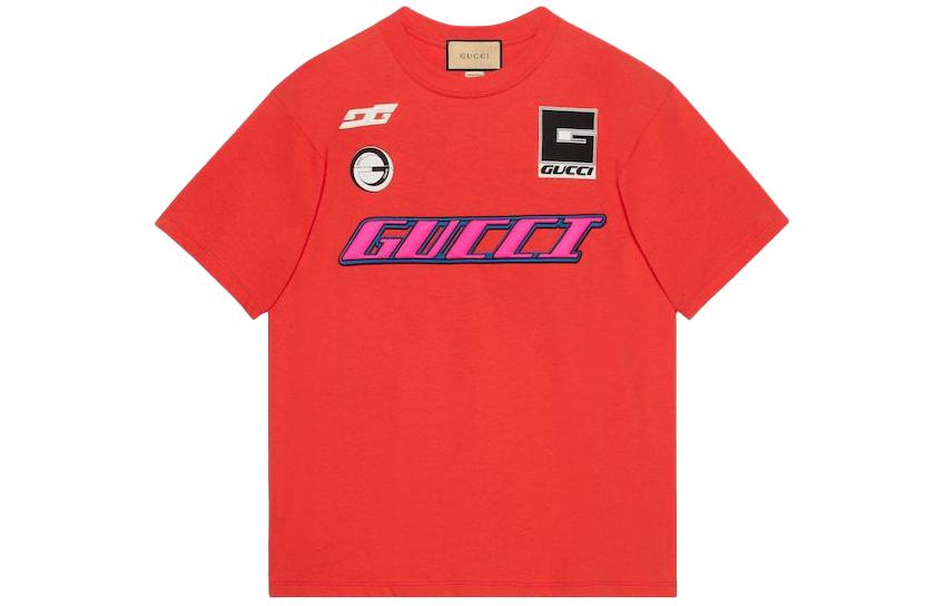 Gucci SS24 Red Logo Appliqué Loose Fit Crewneck T-Shirt 616036-XJGBN-6193