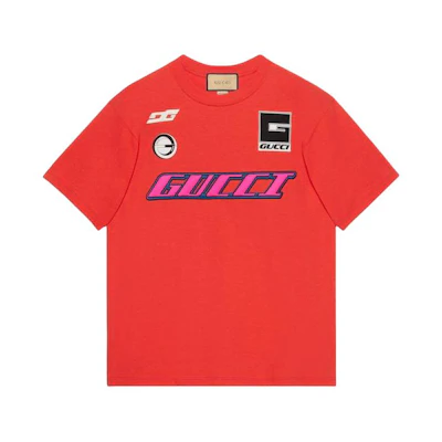 Gucci SS24 Red Logo Appliqué Loose Fit Crewneck T-Shirt 616036-XJGBN-6193