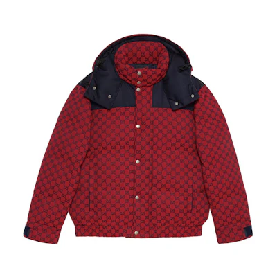 Gucci SS24 Red Patterned Hooded Down Jacket for Men 762559-Z8BNP-6241