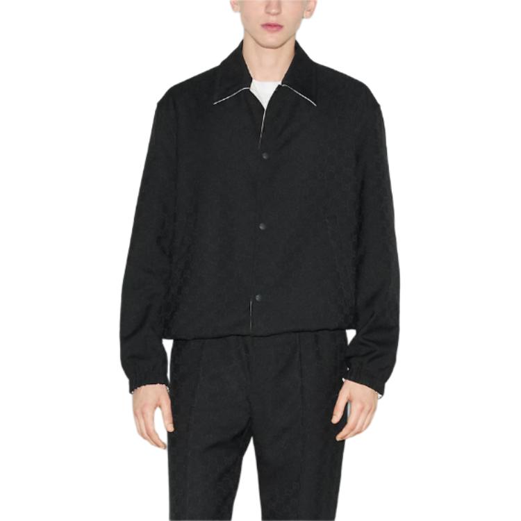 Shop Gucci SS24 Solid Navy Blue Single-Breasted Long Sleeve Jacket 787211-ZARA3-4330