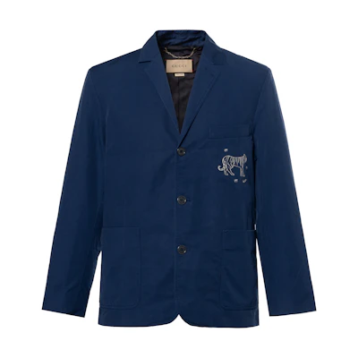 Gucci SS24 Tiger Embroidery Blazer Blue 740618-ZAM2E-4912