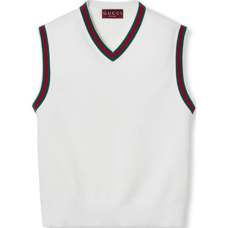 Gucci SS24 White Contrasting Stripe V-Neck Knitted Vest 797165-XKD77-9060