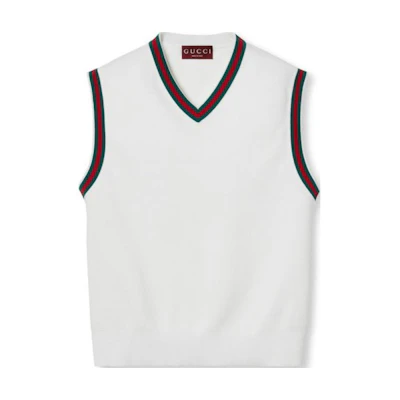 Gucci SS24 White Contrasting Stripe V-Neck Knitted Vest 797165-XKD77-9060