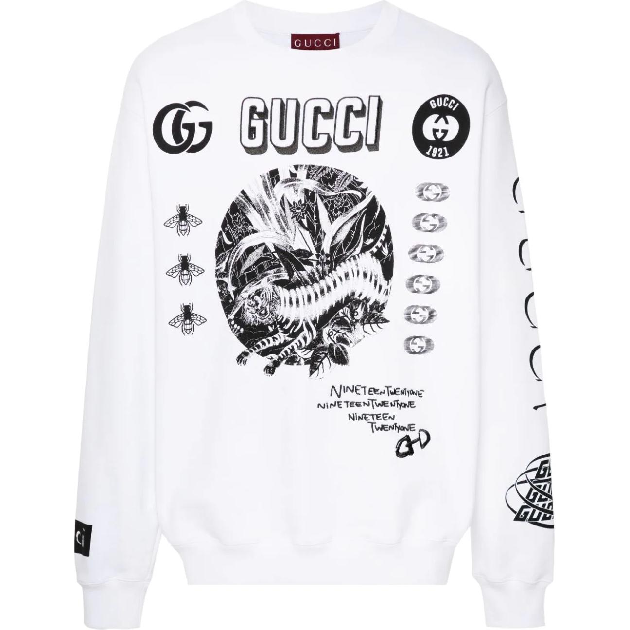 Gucci SS24 White Logo Embroidered Loose Fit Crewneck Sweatshirt 784413-XJGQR-9692