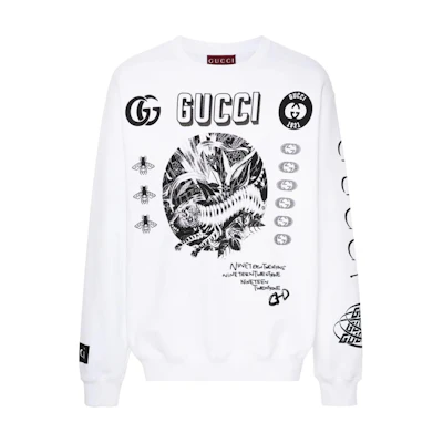 Gucci SS24 White Logo Embroidered Loose Fit Crewneck Sweatshirt 784413-XJGQR-9692
