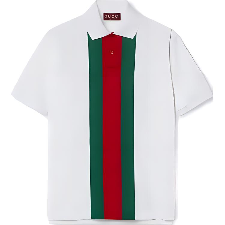 Gucci SS24 White Logo Stripe Short Sleeve Polo Shirt 795180-XJGTN-9692
