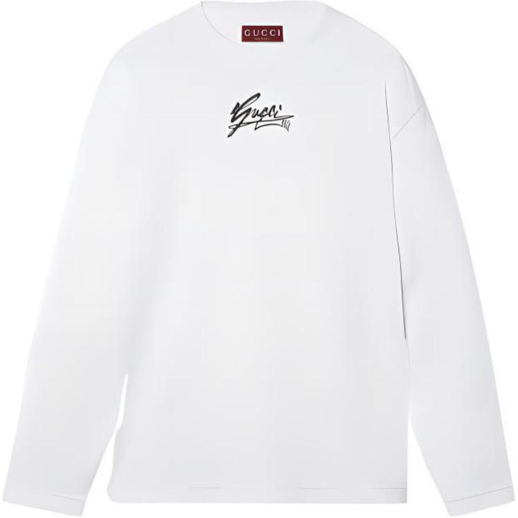 Gucci SS24 White Long Sleeve Tee with Handwritten Logo Print for Men 784364-XJGQU-9074