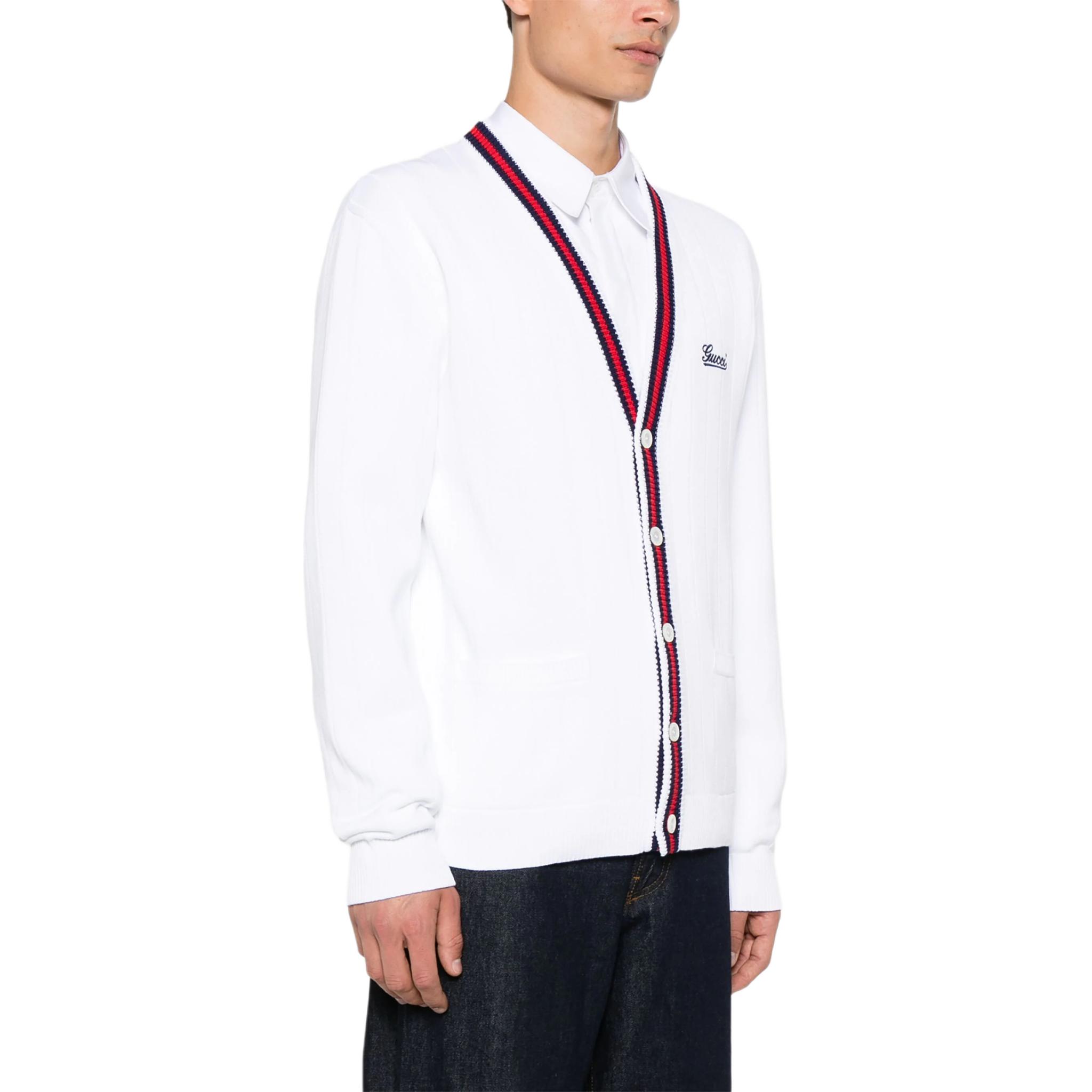 GUCCI SS24 White Loose-Fit Knit Cardigan with Logo Embroidery 795826-XKD7M 圖 5