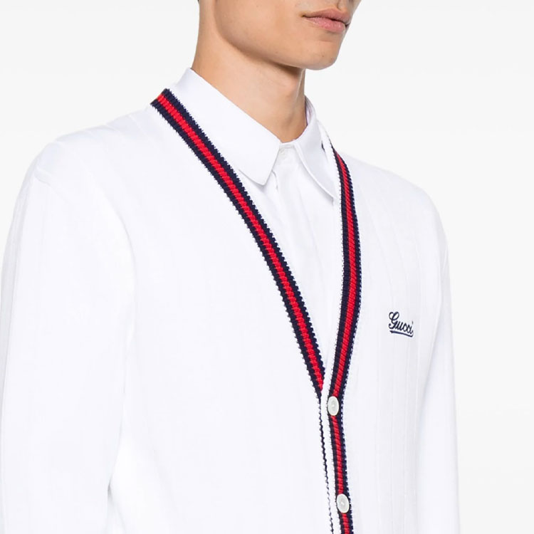 GUCCI SS24 White Loose-Fit Knit Cardigan with Logo Embroidery 795826-XKD7M 圖 6