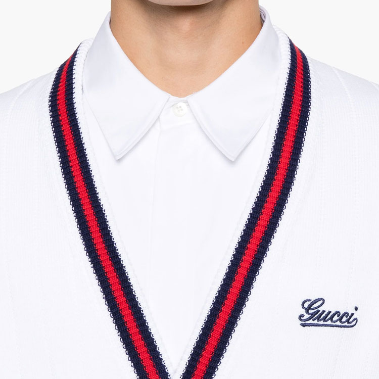 GUCCI SS24 White Loose-Fit Knit Cardigan with Logo Embroidery 795826-XKD7M 圖 7