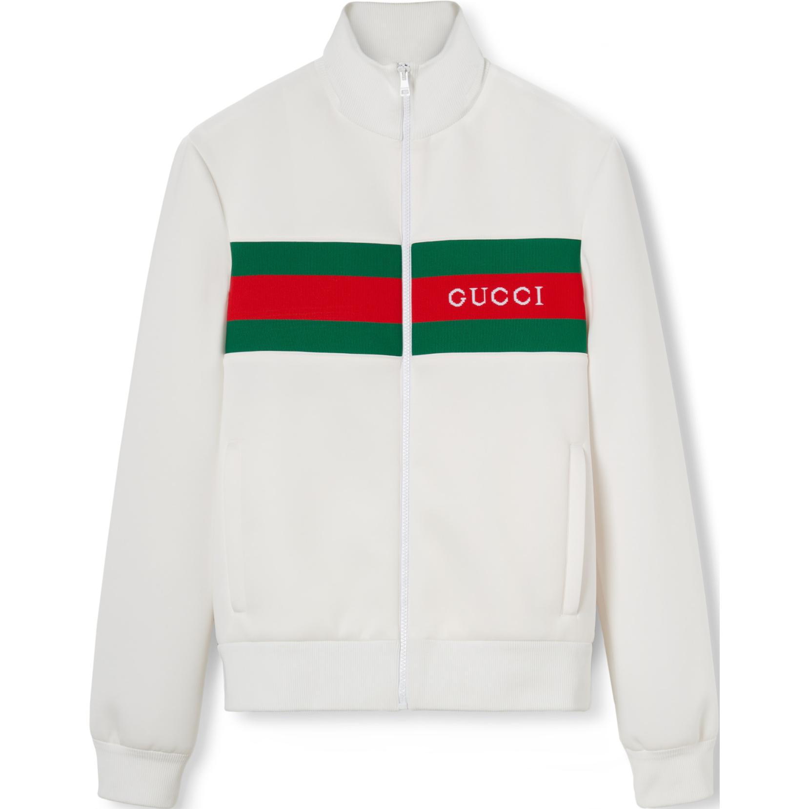 Gucci SS24 White Slim-Fit Jacket with Logo Tape and High Collar Zip 787872-XJGRS-9074