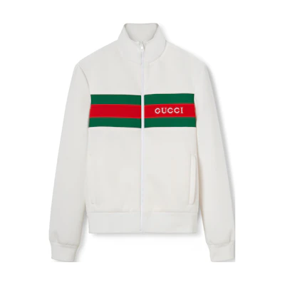 Gucci SS24 White Slim-Fit Jacket with Logo Tape and High Collar Zip 787872-XJGRS-9074