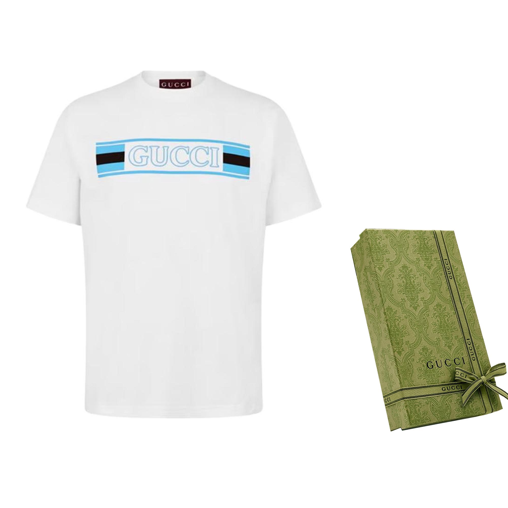 Details for GUCCI SS25 Printed Knit Cotton Short Sleeve T-Shirt White Mens. 796395-XJG3P