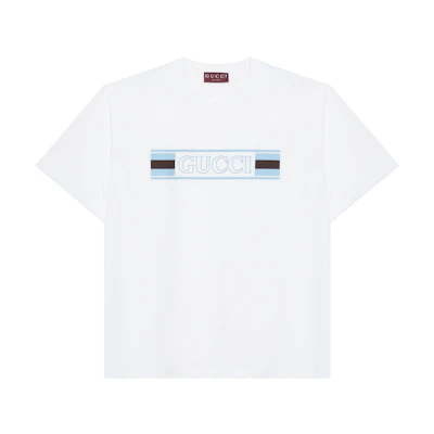 Gucci SS25 White Printed Knit Cotton Short Sleeve T-shirt for Men 796395XJG3P9074