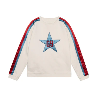 Gucci Star Logo Striped Crewneck Pullover Sweatshirt White - 576065-XJBBQ-9761
