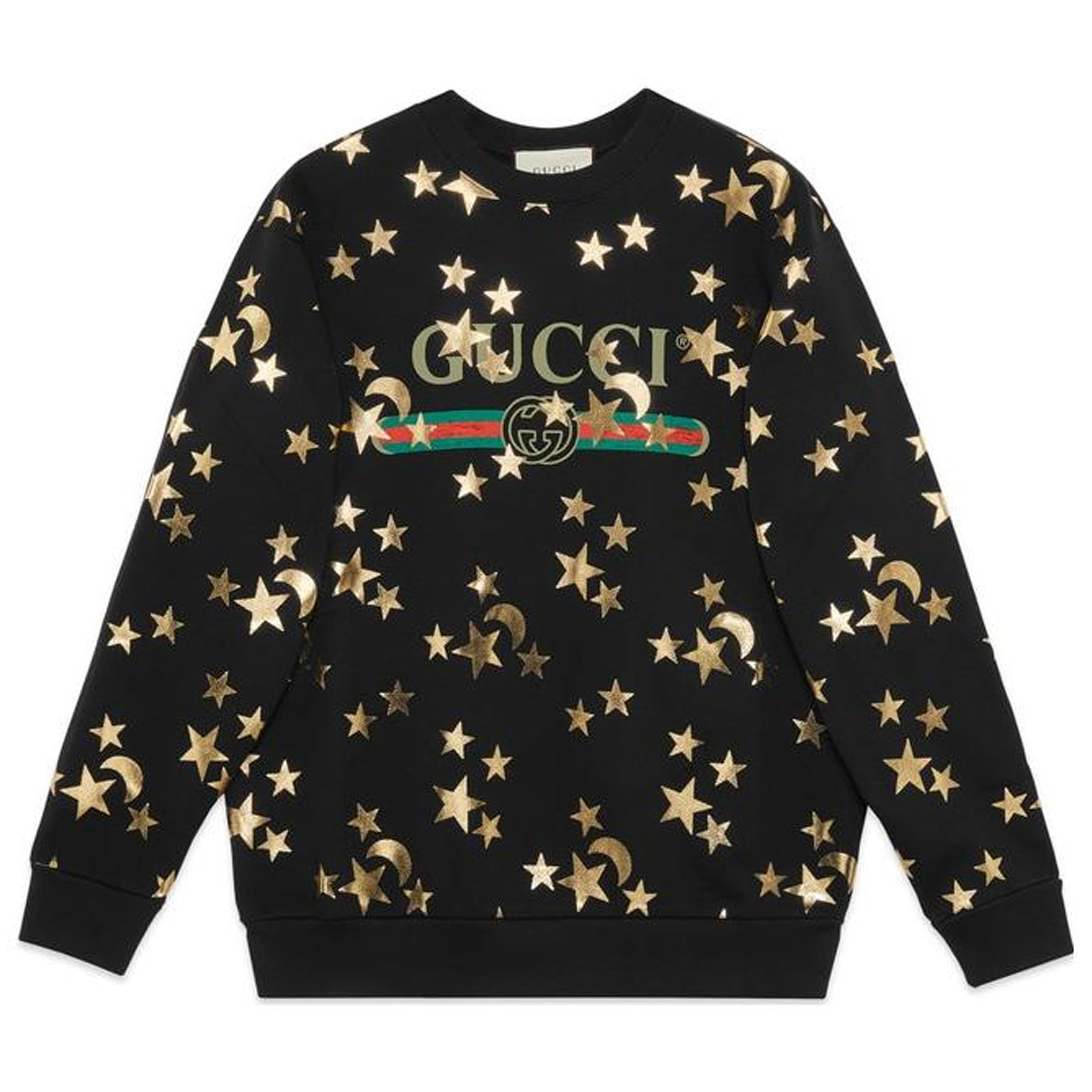 Gucci Star Pattern Logo Print Pullover Sweatshirt Unisex Black 469250-XJBQY-1082