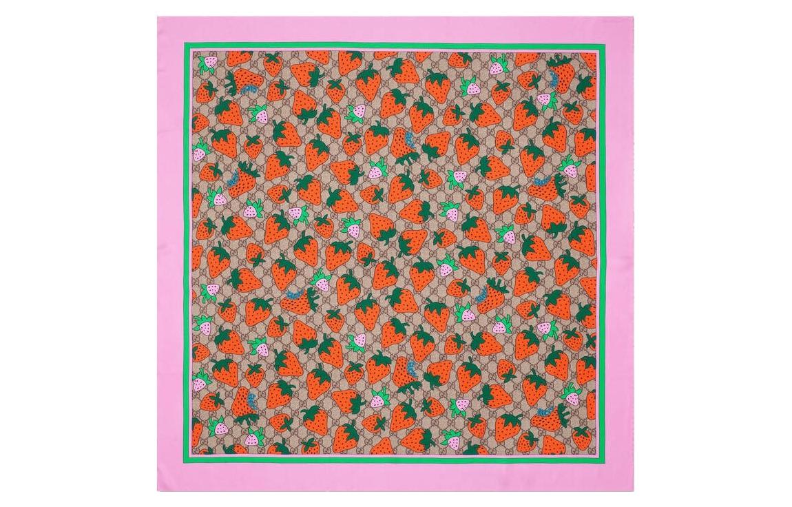 GUCCI Strawberry Print Silk Scarf/Headscarf Multicolor. 577878-3G001-9772