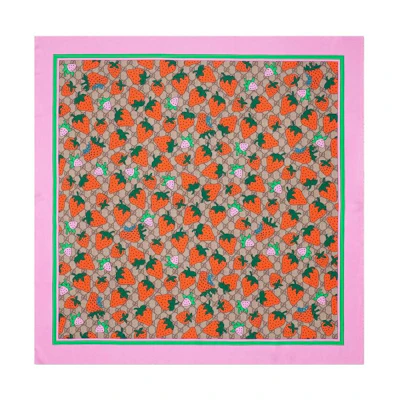 GUCCI Strawberry Print Silk Scarf/Headscarf Multicolor. 577878-3G001-9772