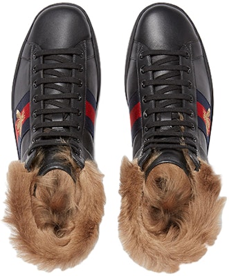 GUCCI古馳 ACE 皮革 高筒繫帶 時尚板鞋 男款 黑色 Lookbook GUCCI古馳 ACE 皮革 高筒繫帶 時尚板鞋 男款 黑色