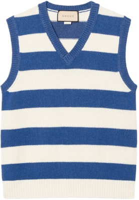 Gucci Stripe Colorblock Logo V-Neck Knit Vest Blue Unisex SS23 721790-XKCLU-9071 Buy Gucci Stripe Colorblock Logo V-Neck Knit Vest Blue Unisex SS23 721790-XKCLU-9071