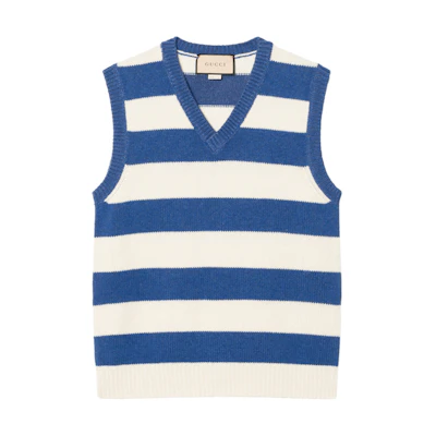 Gucci Stripe Colorblock Logo V-Neck Knit Vest Blue Unisex SS23 721790-XKCLU-9071