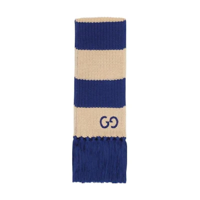 GUCCI Stripe GG Pattern Silk Modal Scarf Unisex Couple Style Blue/Khaki 6558244G111