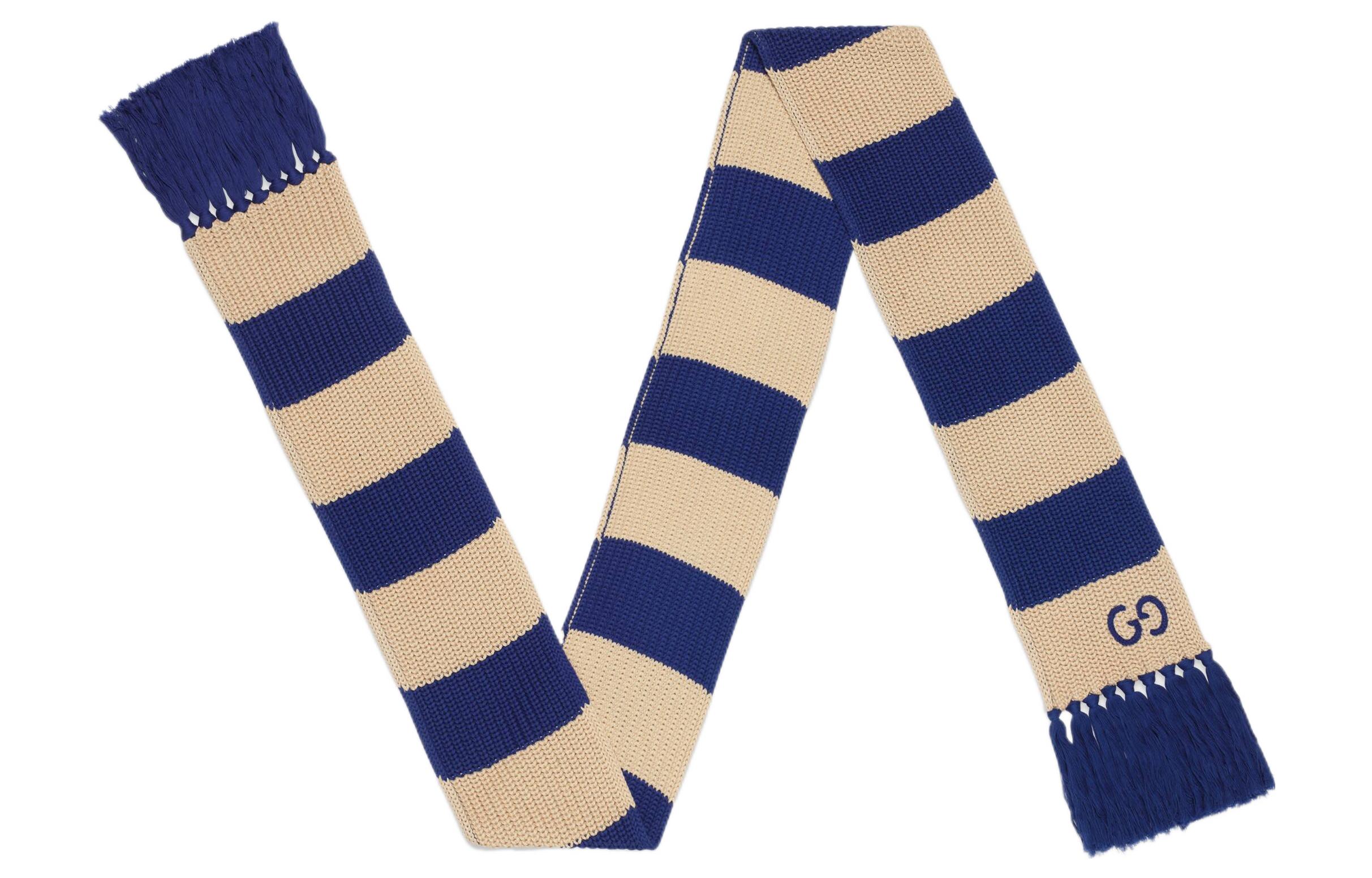 GUCCI Stripe GG Pattern Silk Modal Scarf Unisex Couple Style Blue/Khaki 6558244G111 圖 3