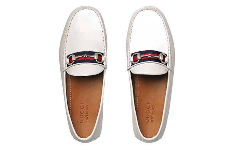Gucci Stripe Leather Flat 'White' 圖 5