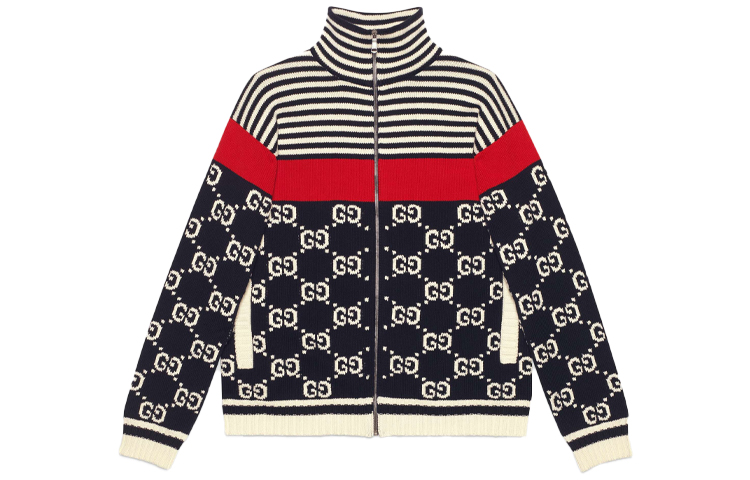 Gucci Stripe Logo Print Zip-Up High Neck Casual Jacket Multicolor () 545701-XKABP-4548