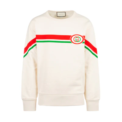 Gucci Stripe Print Pullover Long-Sleeve Sweatshirt White 475532-XJBCM-9230