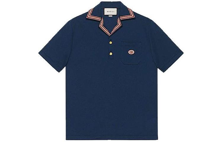 Gucci Striped Collar Short Sleeve Polo Shirt Navy Blue 625351-XICN3-4684