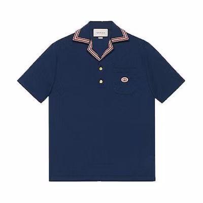 Gucci Striped Collar Short Sleeve Polo Shirt Navy Blue 625351-XICN3-4684