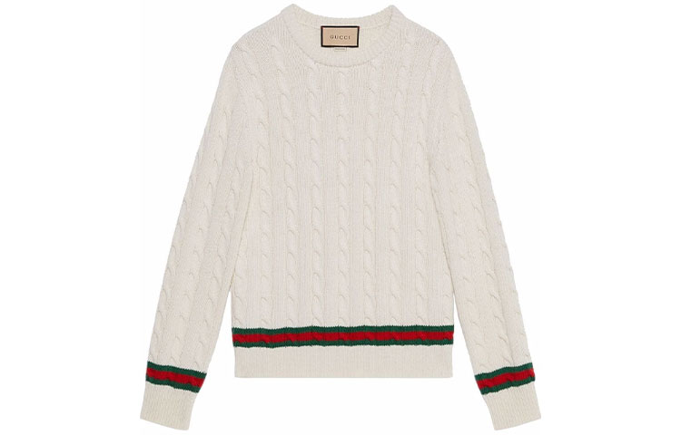 Gucci Striped Crewneck Long Sleeve Cashmere Sweater White 673489-XKB2N-9275