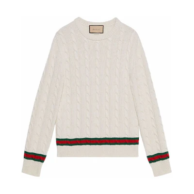 Gucci Striped Crewneck Long Sleeve Cashmere Sweater White 673489-XKB2N-9275