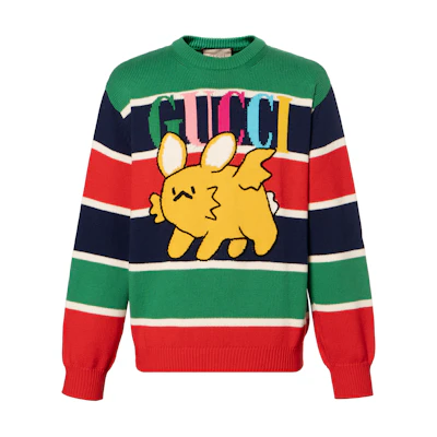 Gucci Striped Embroidered Crew Neck Sweater Multicolor 736021-XKC2L-6072
