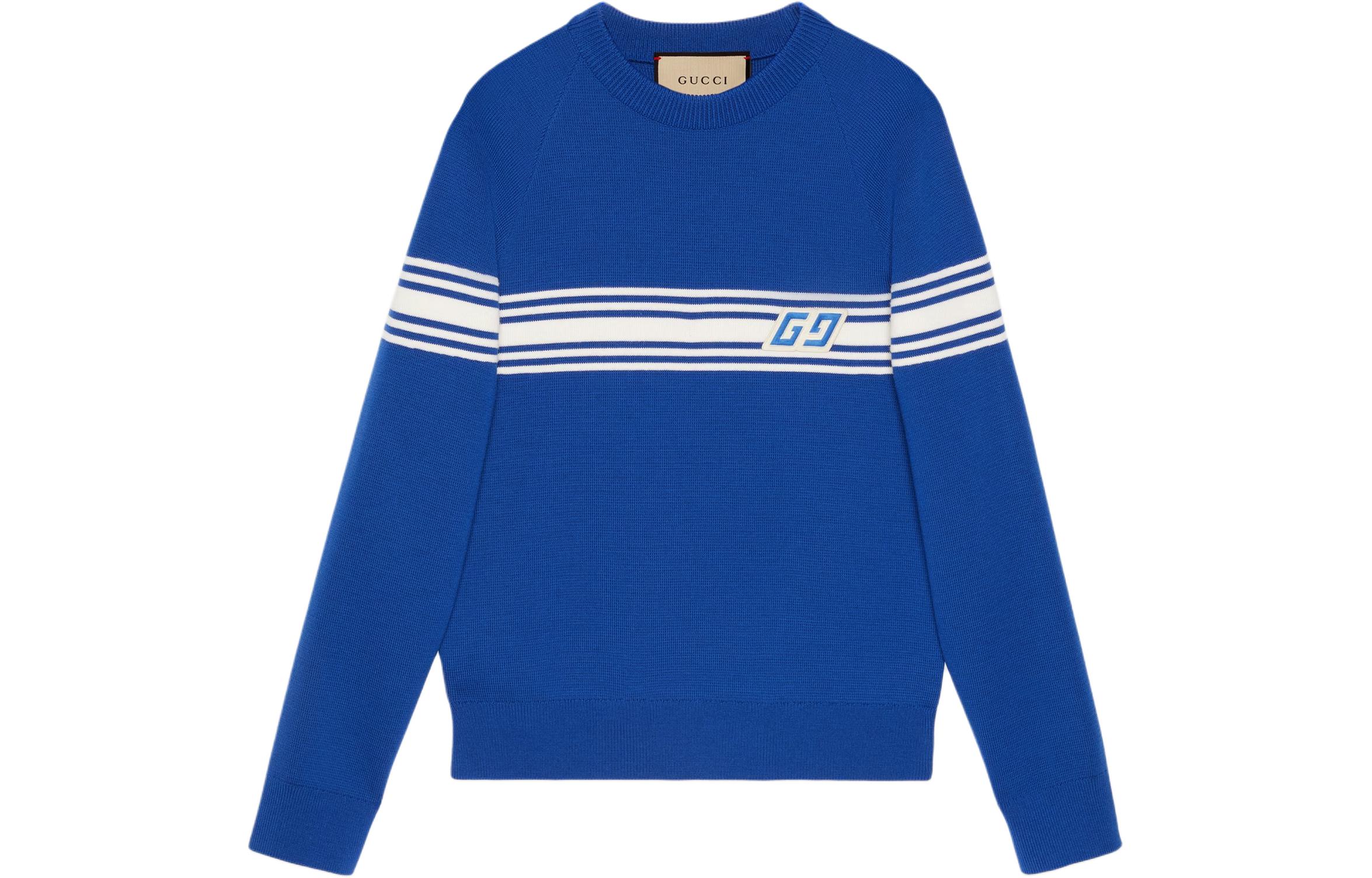 Gucci Striped Embroidered Crewneck Sweater Dodger Blue for Men 763398-XKDO1-4713