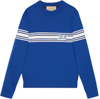 Gucci Striped Embroidered Crewneck Sweater Dodger Blue for Men 763398-XKDO1-4713 Gucci Striped Embroidered Crewneck Sweater Dodger Blue for Men 763398-XKDO1-4713