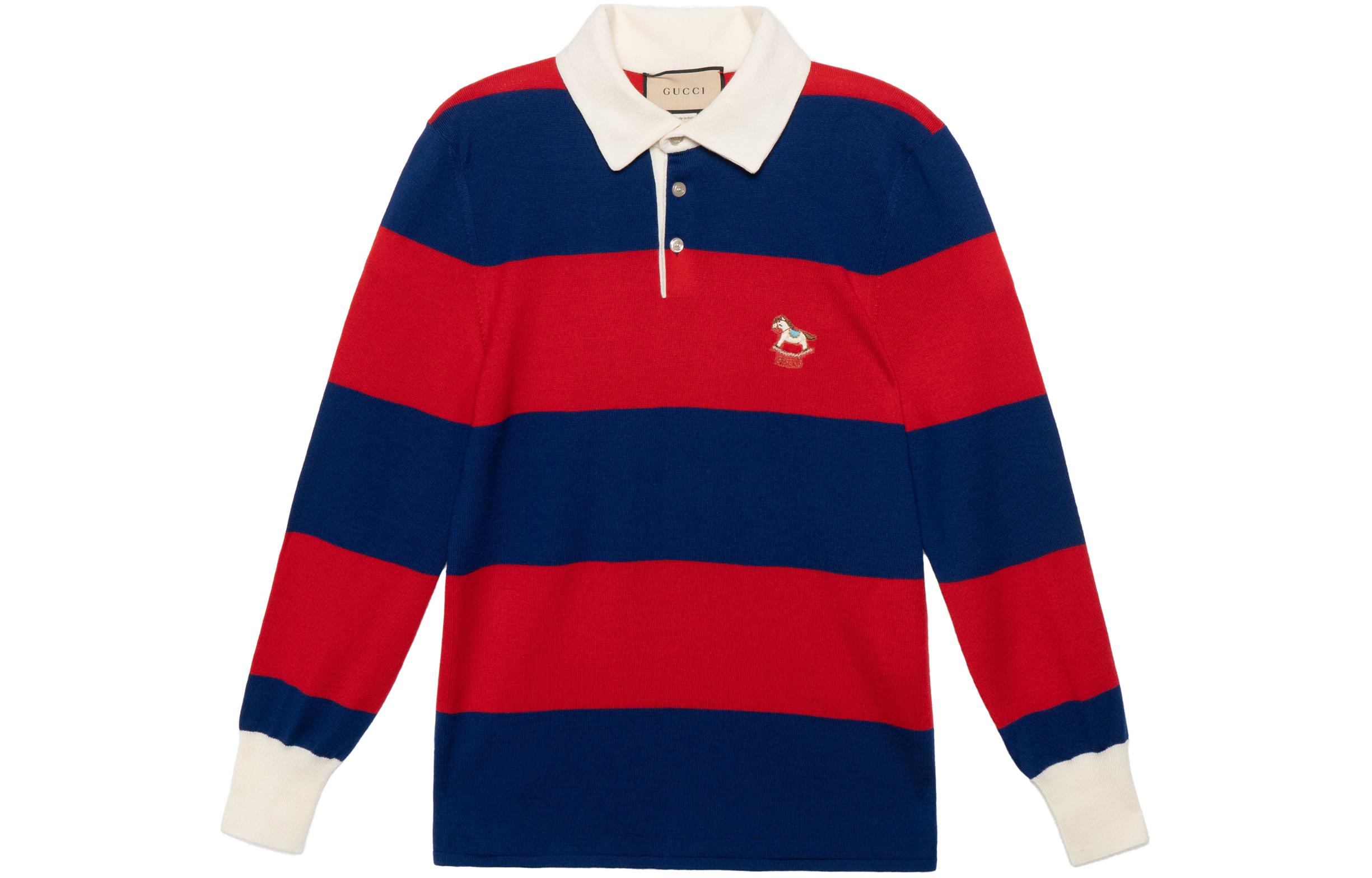 Gucci Striped Embroidered Horse Casual Long Sleeve Polo Shirt Multicolor 673844-XKB26-4358
