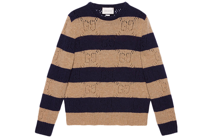 Gucci Striped Knit Crewneck Sweater Camel 645293-XKBPH-2420