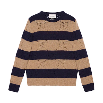 Gucci Striped Knit Crewneck Sweater Camel 645293-XKBPH-2420