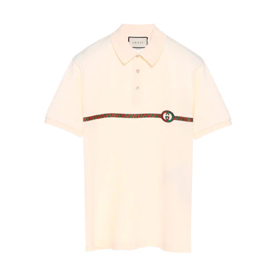 Gucci Striped Logo Embroidered Short Sleeve Polo Shirt Beige 598957-XJB0V-9247