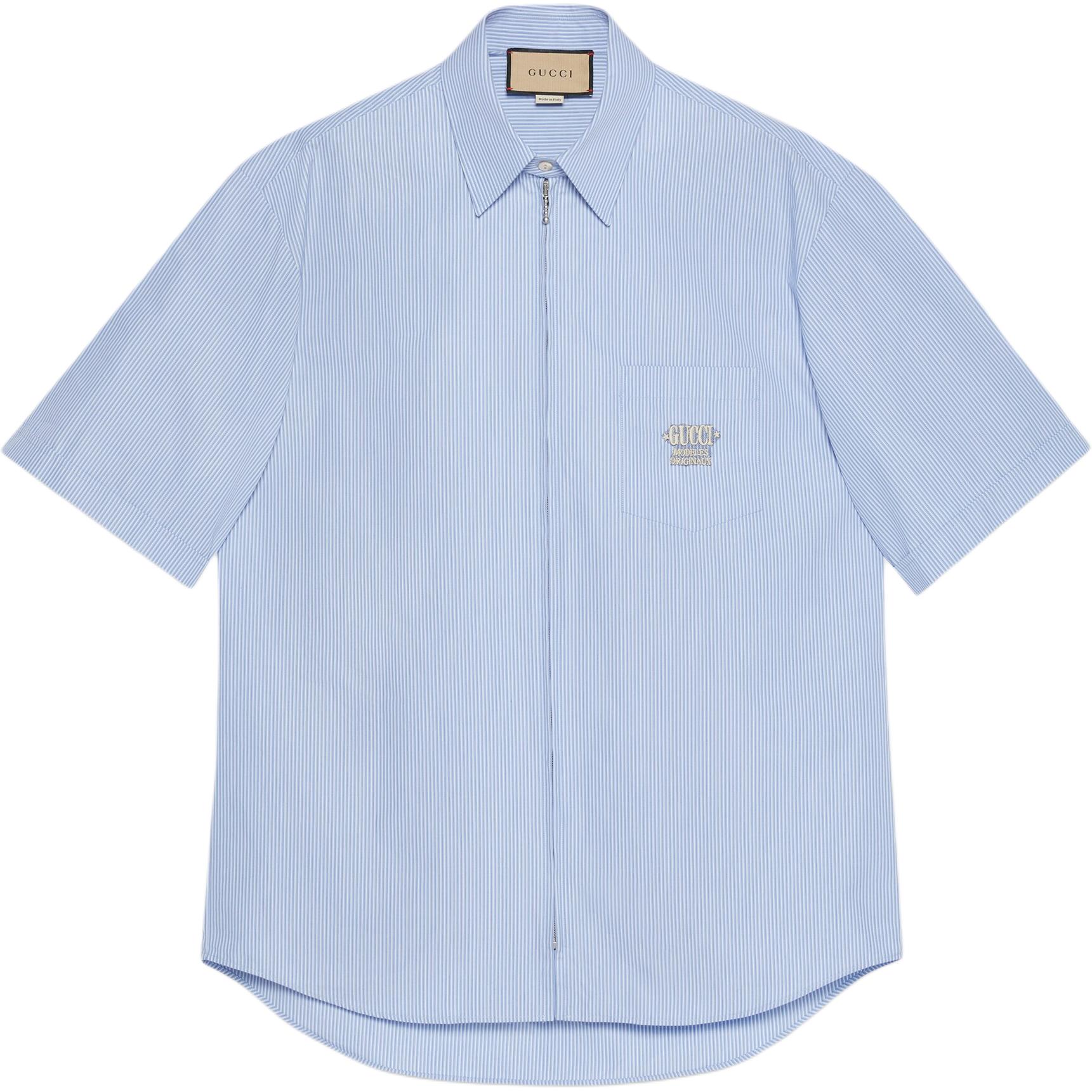 Gucci Striped Logo Embroidered Zip Sun Protection Shirt Blue SS23 740320-ZANHM-4530