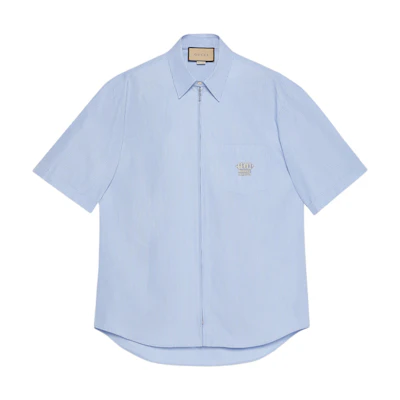 Gucci Striped Logo Embroidered Zip Sun Protection Shirt Blue SS23 740320-ZANHM-4530