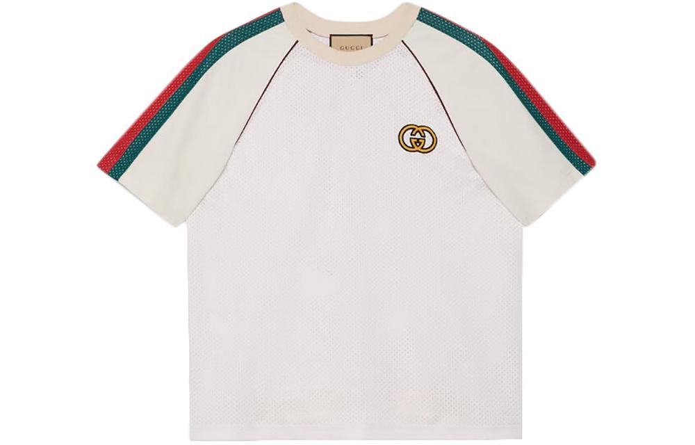 Gucci Striped Logo Print Crew Neck White T-Shirt 737402-XJFFM-9791