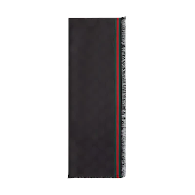 GUCCI Striped Logo Silk Cotton Knit Scarf Black Accessory. 7952844G4831066