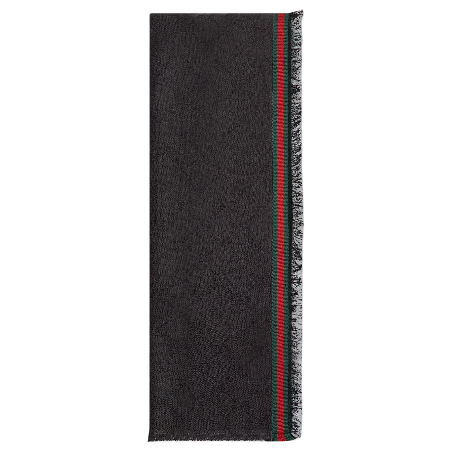 Order Bufanda Negra de Punto Seda Algodón con Logo Rayado GUCCI Accesorio. 7952844G4831066