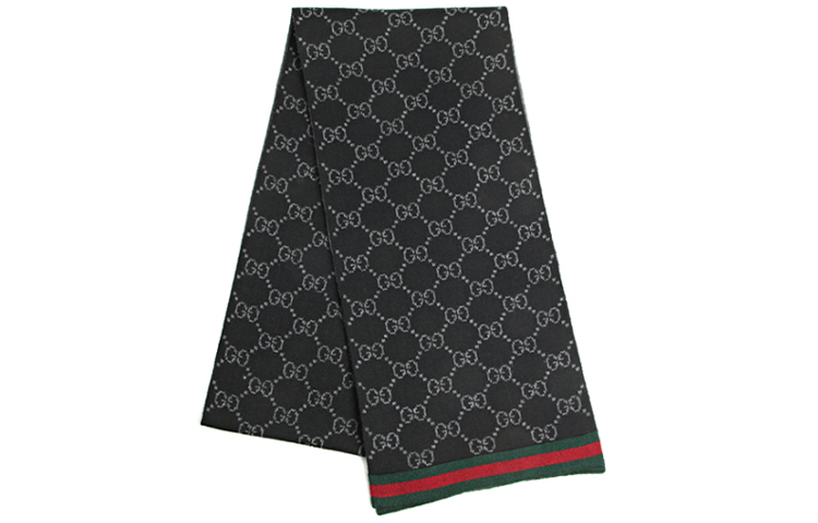 GUCCI Striped Long Scarf Black Monogram Knit Unisex Couple Model 325806-3G206-1062 圖 2